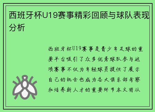 西班牙杯U19赛事精彩回顾与球队表现分析